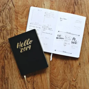 2019 diary on desk