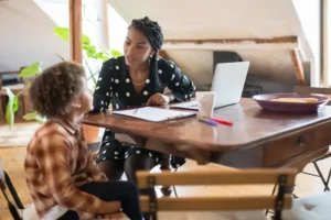 mother talking to child