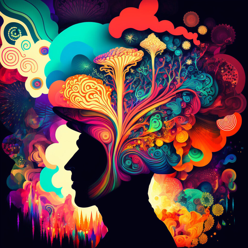 bright illustration of tree growing out of silhouette of persons head in profile