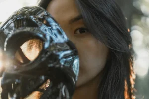 woman holding mask
