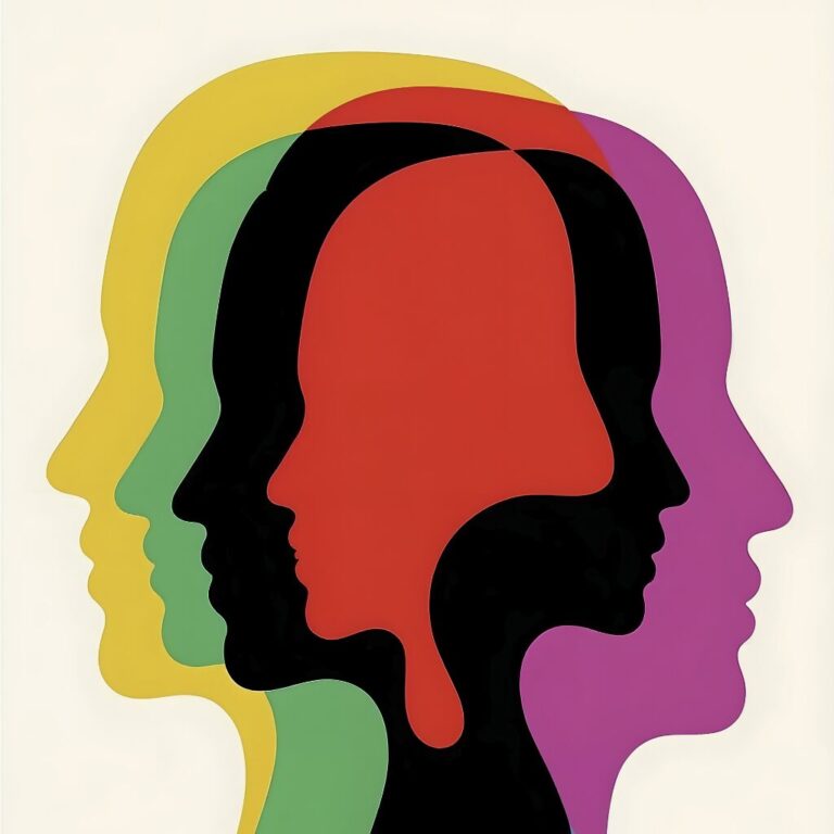 graphic of heads overlapping in different colours