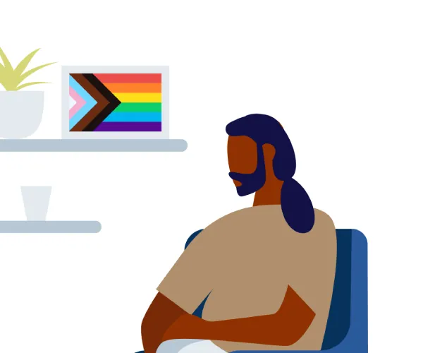 illustration of man sitting on armchair in therapy office