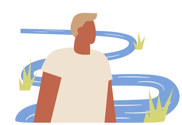 illustration of man standing in front of winding road