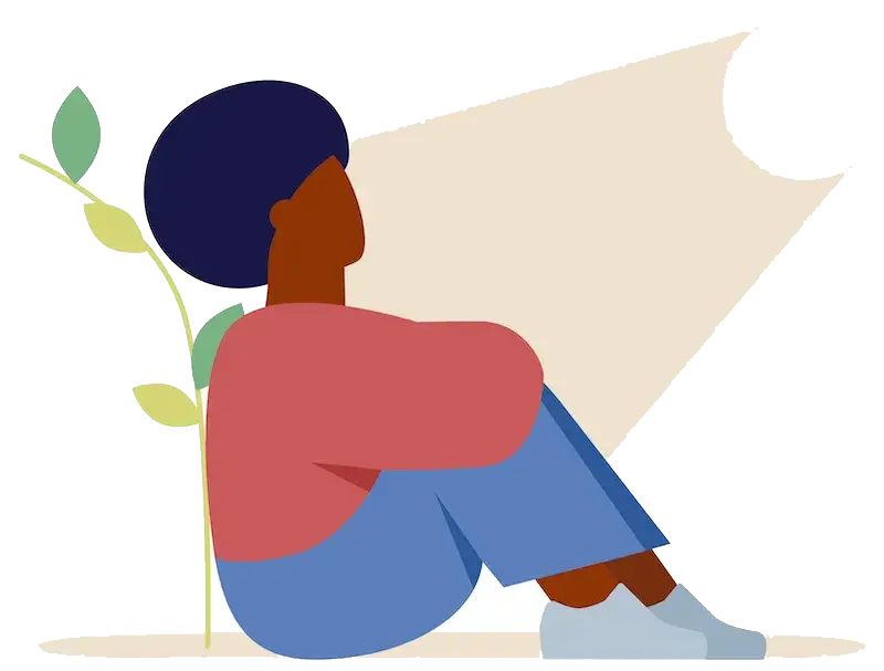 illustration of woman sitting on floor with light shining down