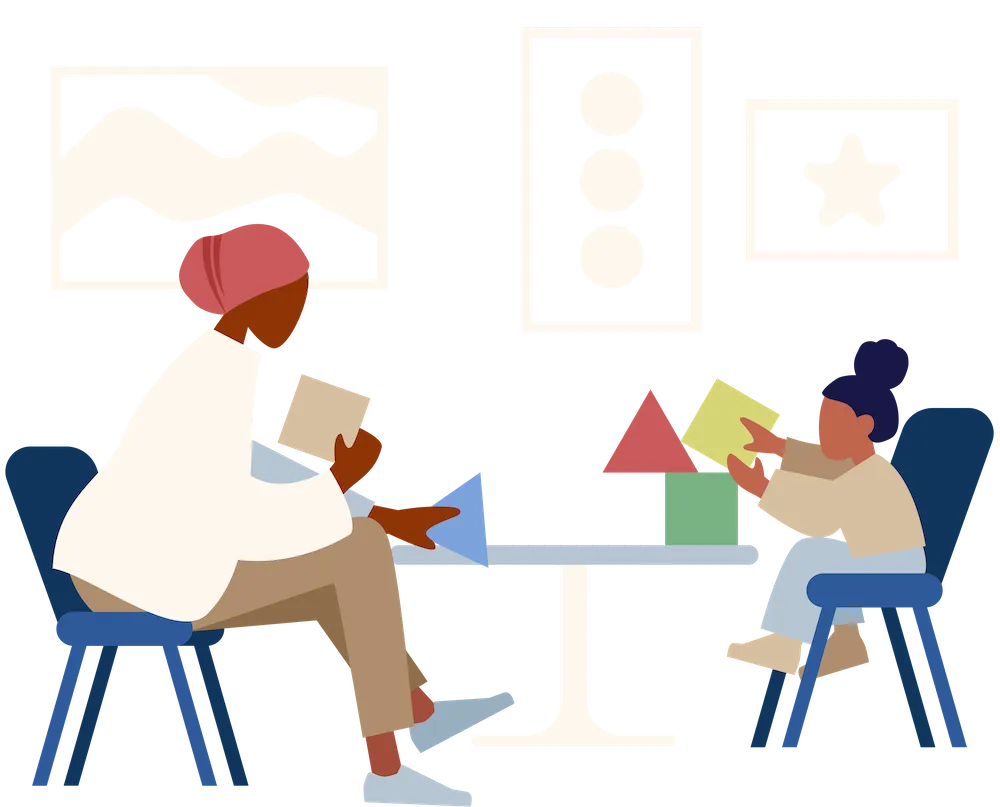 illustration of child building with blocks in therapy session