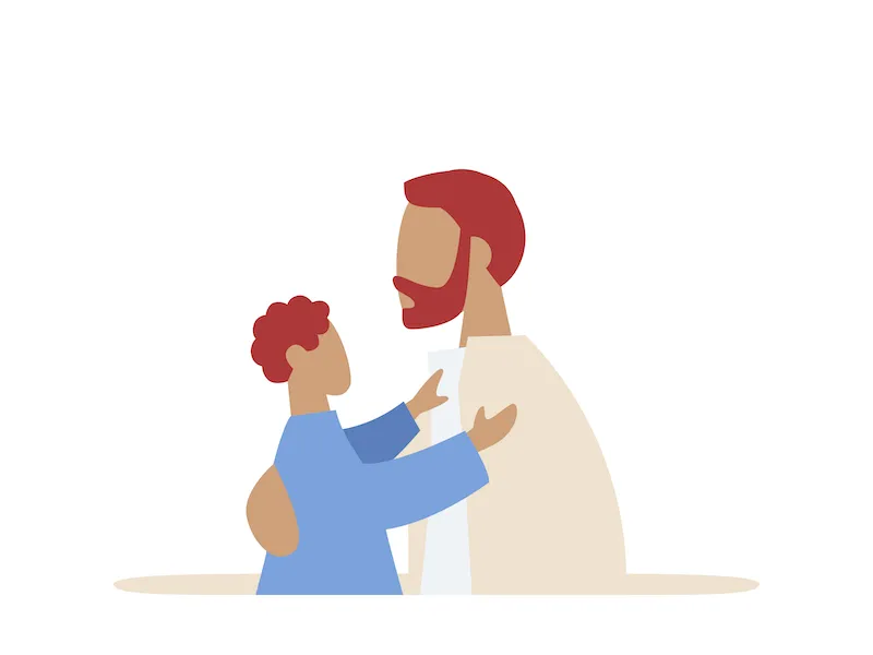 illustration of father holding child