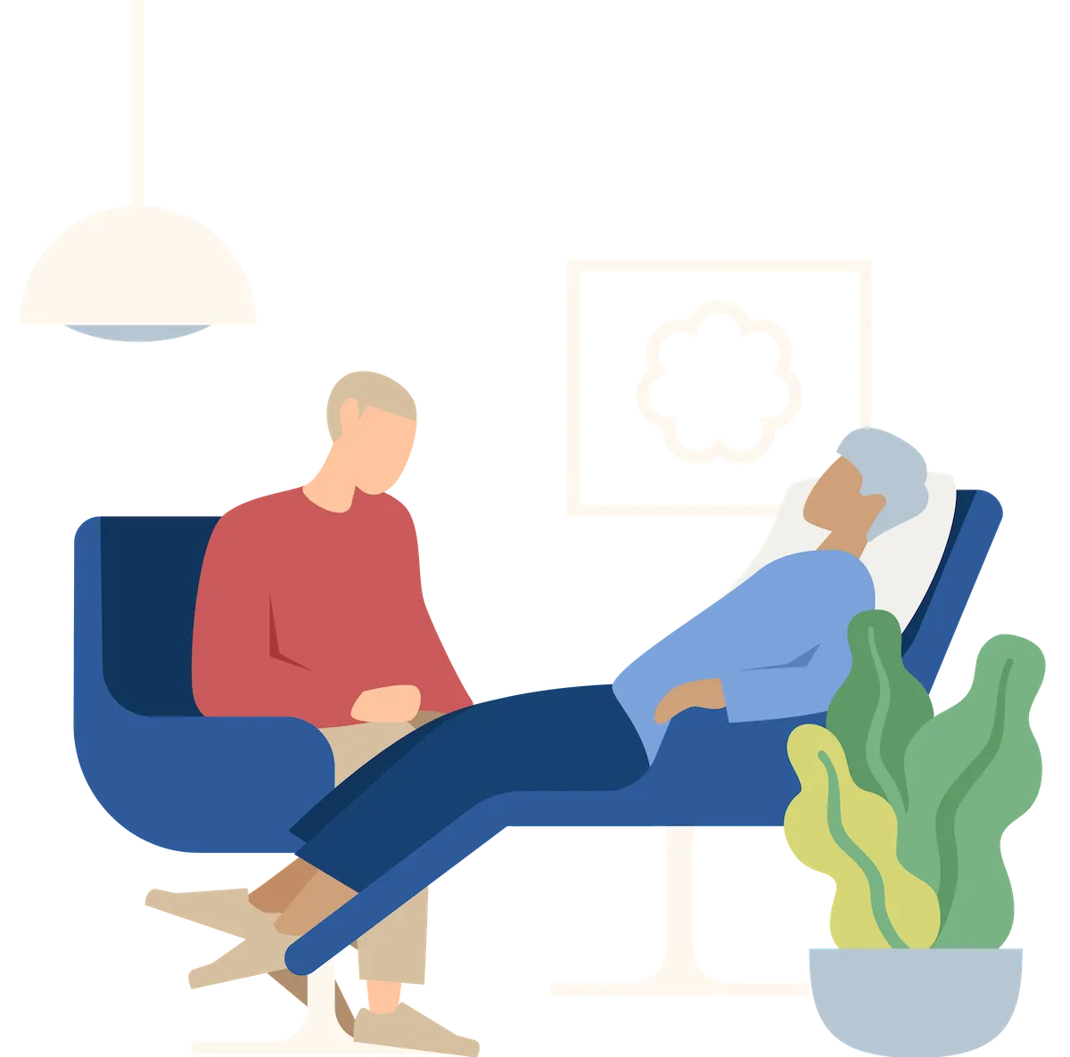 illustration of person laying back on chair in therapy session