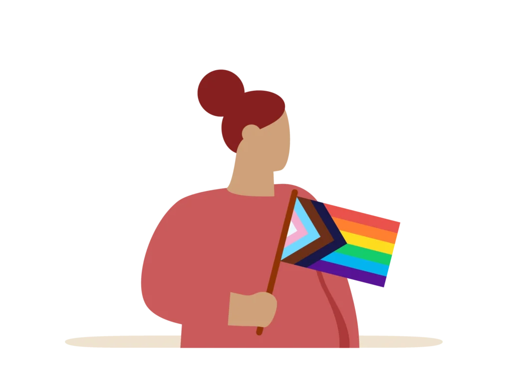 illustration of woman flying progress flag